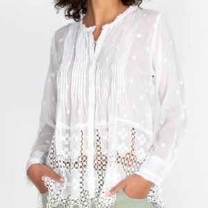 Johnny Was Baez Phaedra Blouse White SZ XL